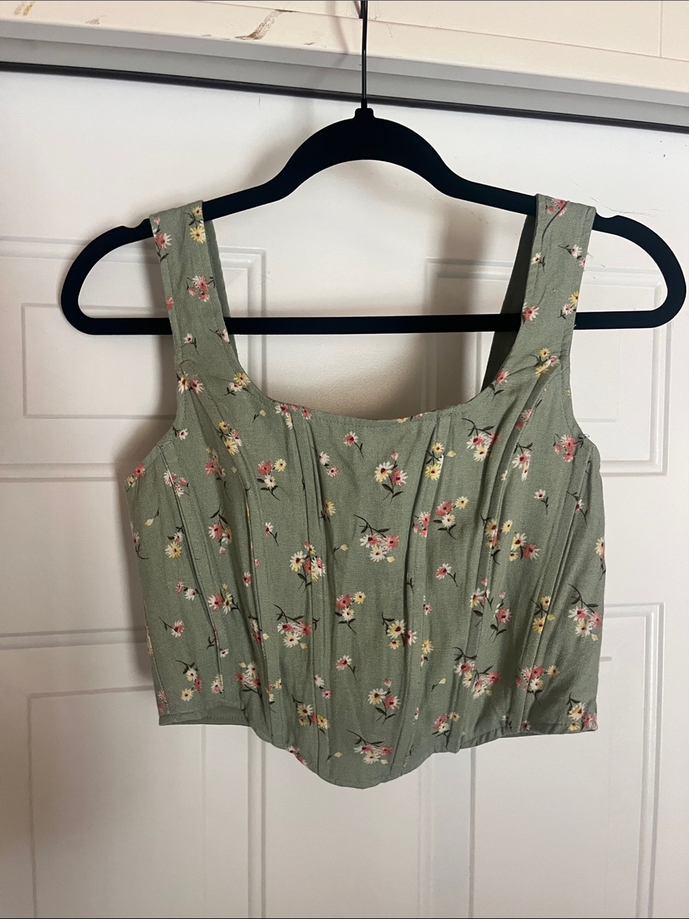 Women's Sage Green Floral Cropped Tank Top altar'd state